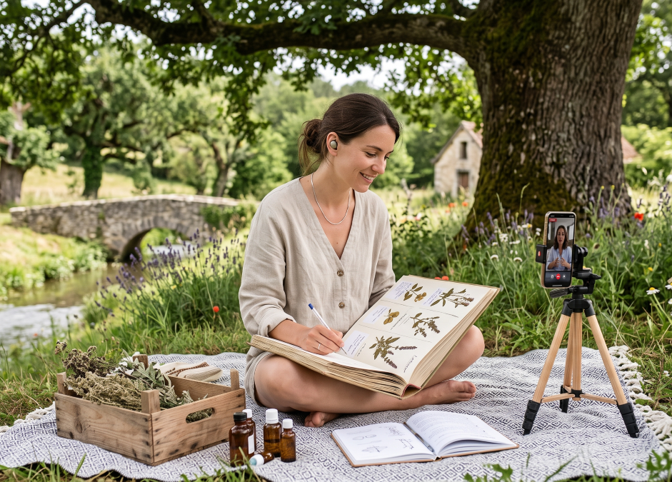 Espace d'étude en pleine nature illustrant le suivi d'une formation naturopathe.